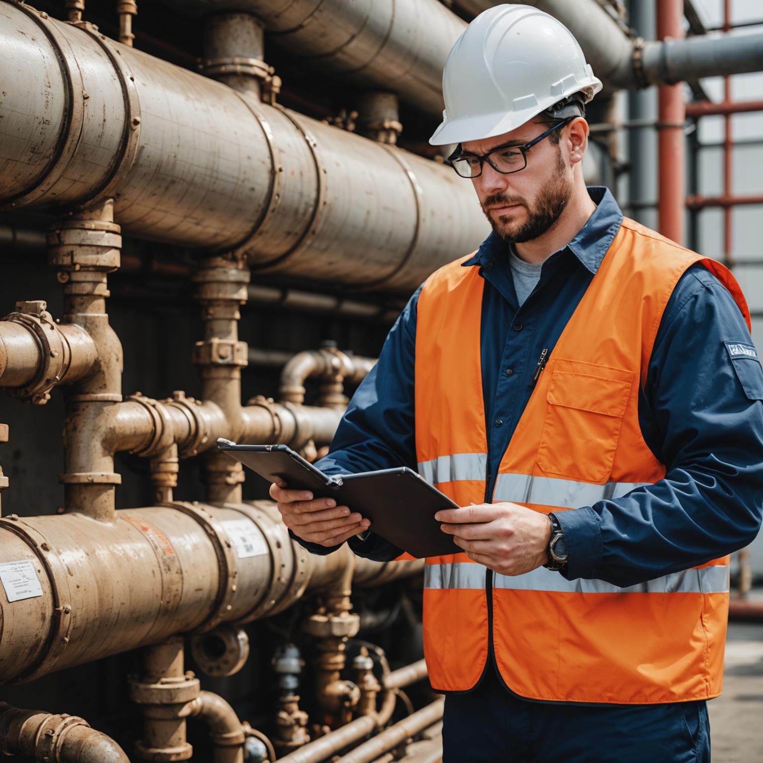 Technician performing a preventive plumbing inspection